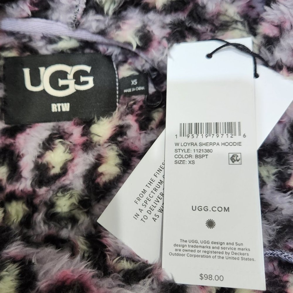 NWT UGG Fluffy Soft Furry Loyra Sherpa Hoodie With Drawstrings Longsleeve XS - Picture 8 of 9